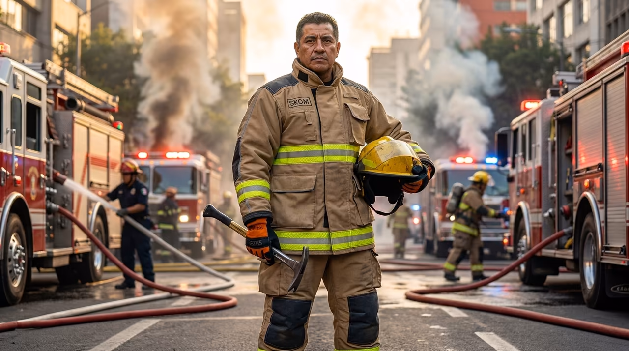 Barrera de humedad STEDAIR® 3000e PTFE bicomponente del SKÖLD Hero en ataque a incendio estructural CDMX